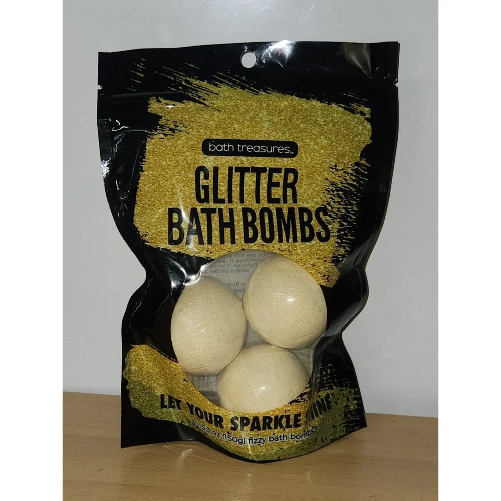 Glitter Bath Bombs~3 Pack~5.3 oz‎ (150g) Fizzy Bath Bombs~Sparkle~Bath Treasures